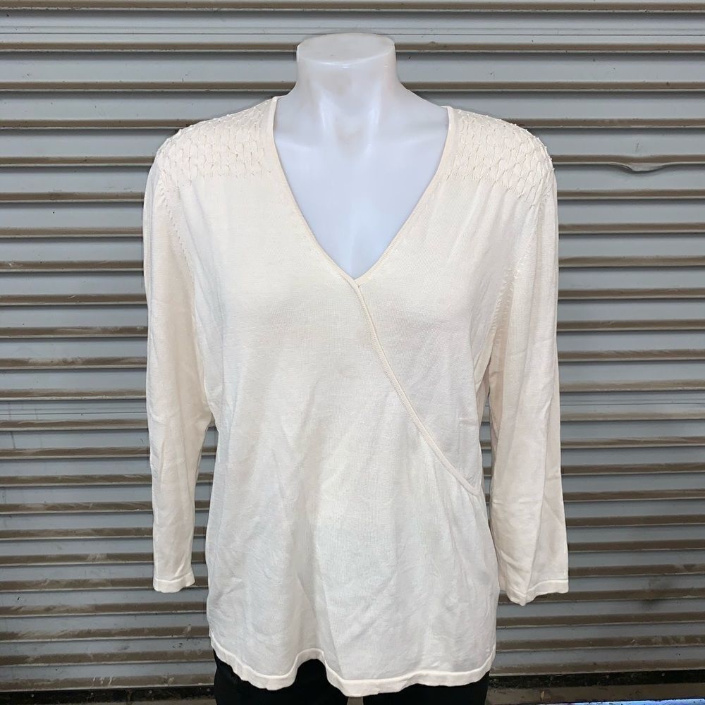 Charter Club sweater career silk cotton blend beading cream long sleeve